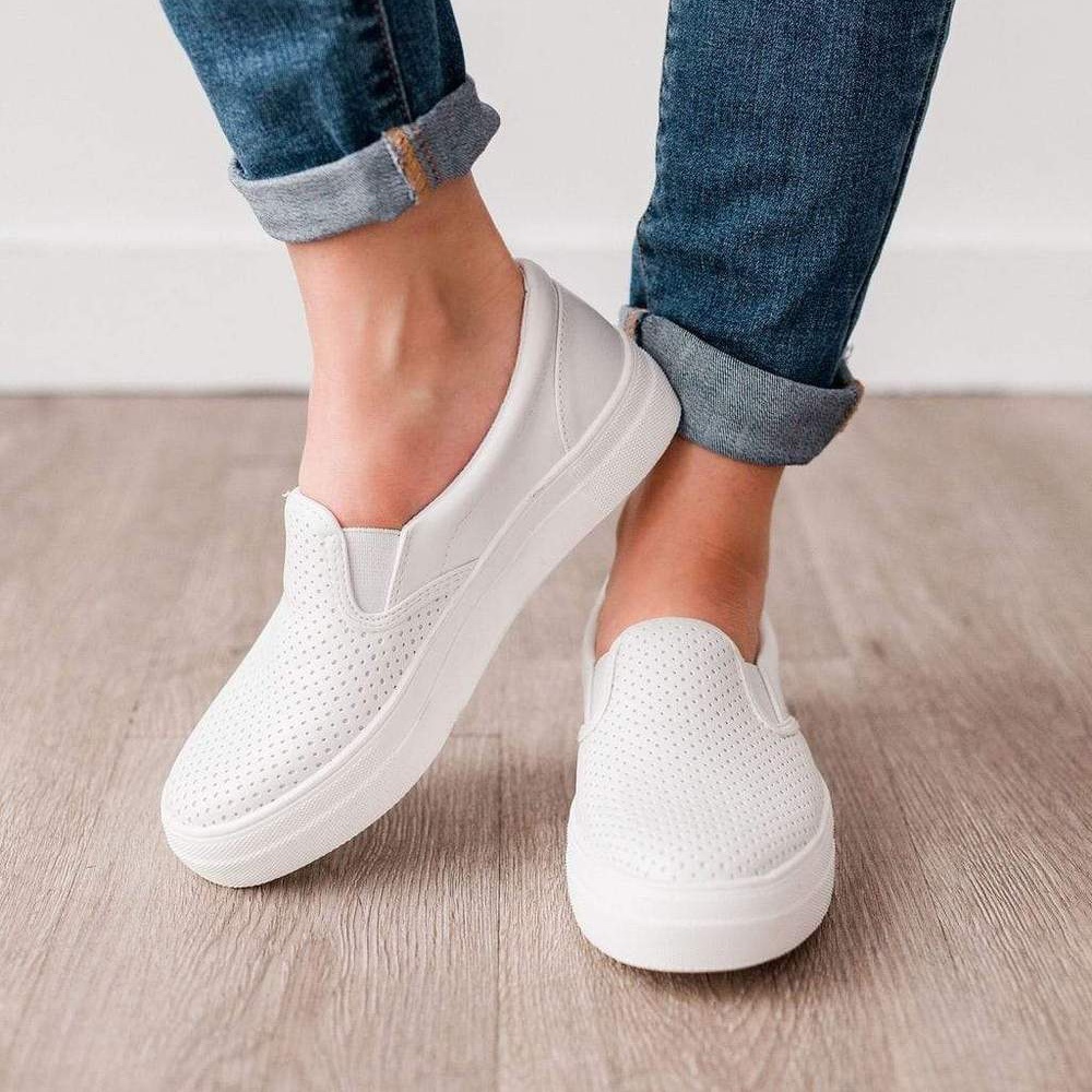 White perforated vegan leather Slip on sneakers - Picture 7 of 8